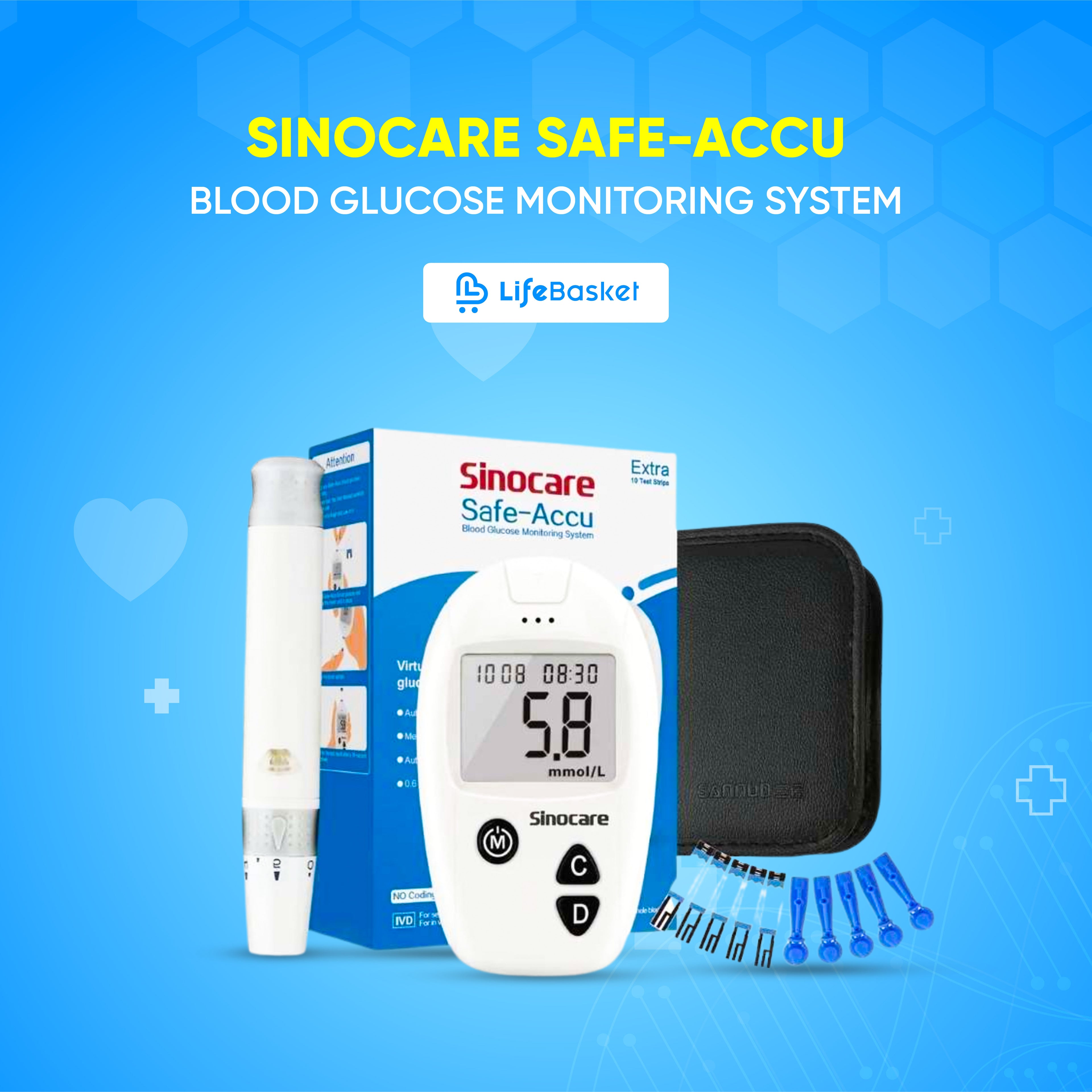 Sinocare Safe-Accu Blood Glucose Monitoring Systemn (Blue)