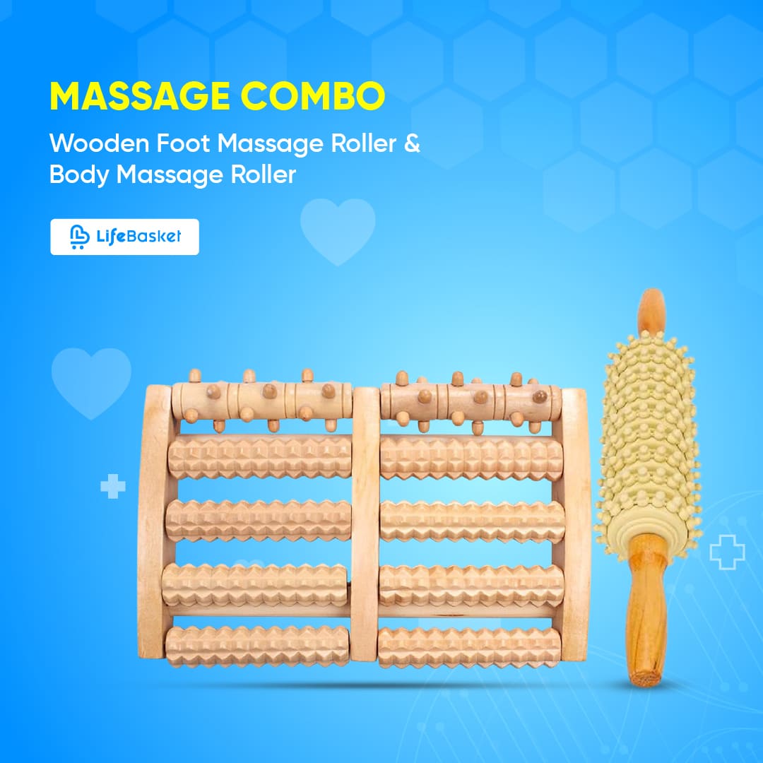 Combo: Wooden Foot Massage Roller & Body Massage Roller