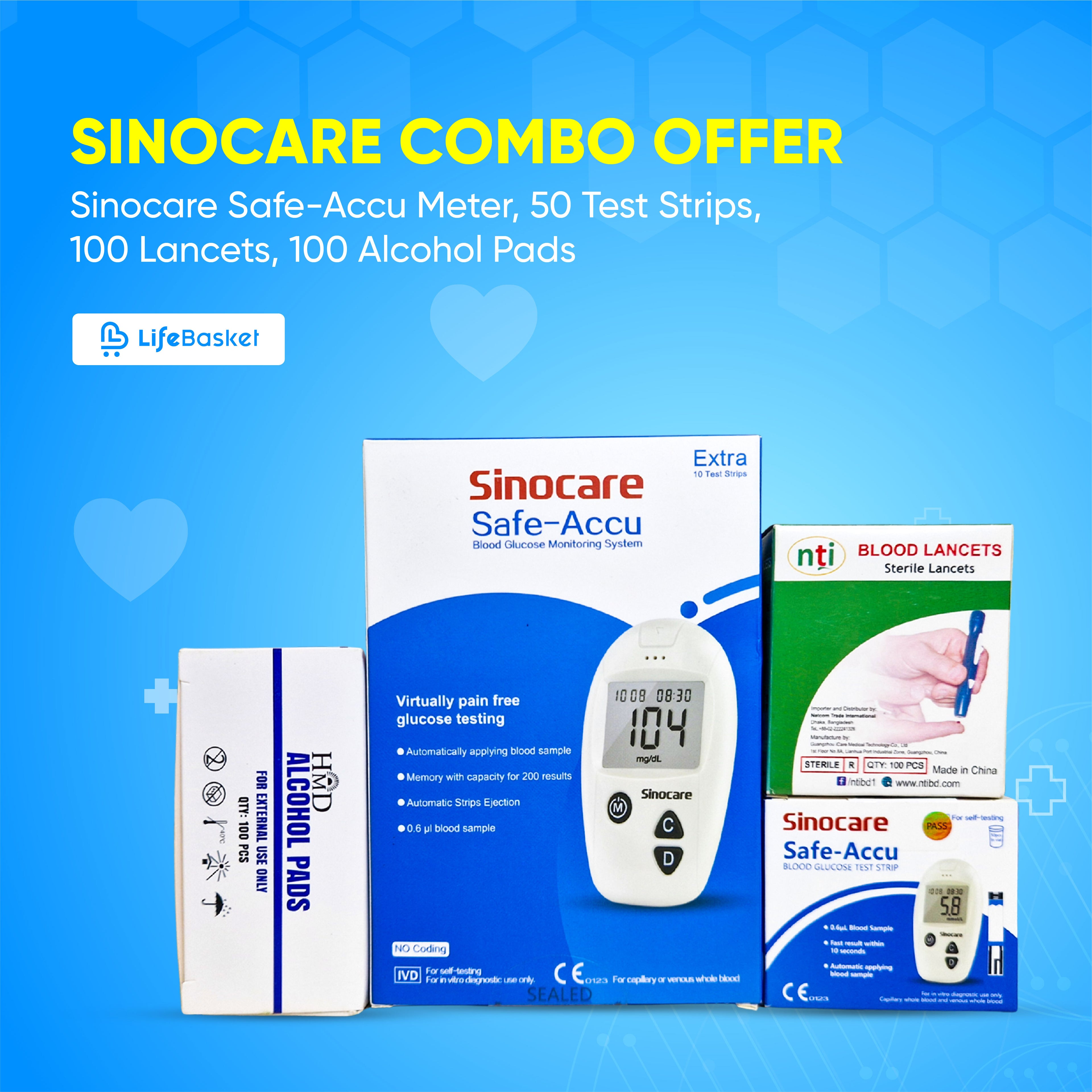 Sinocare Safe-Accu Glucose Meter Combo Offer