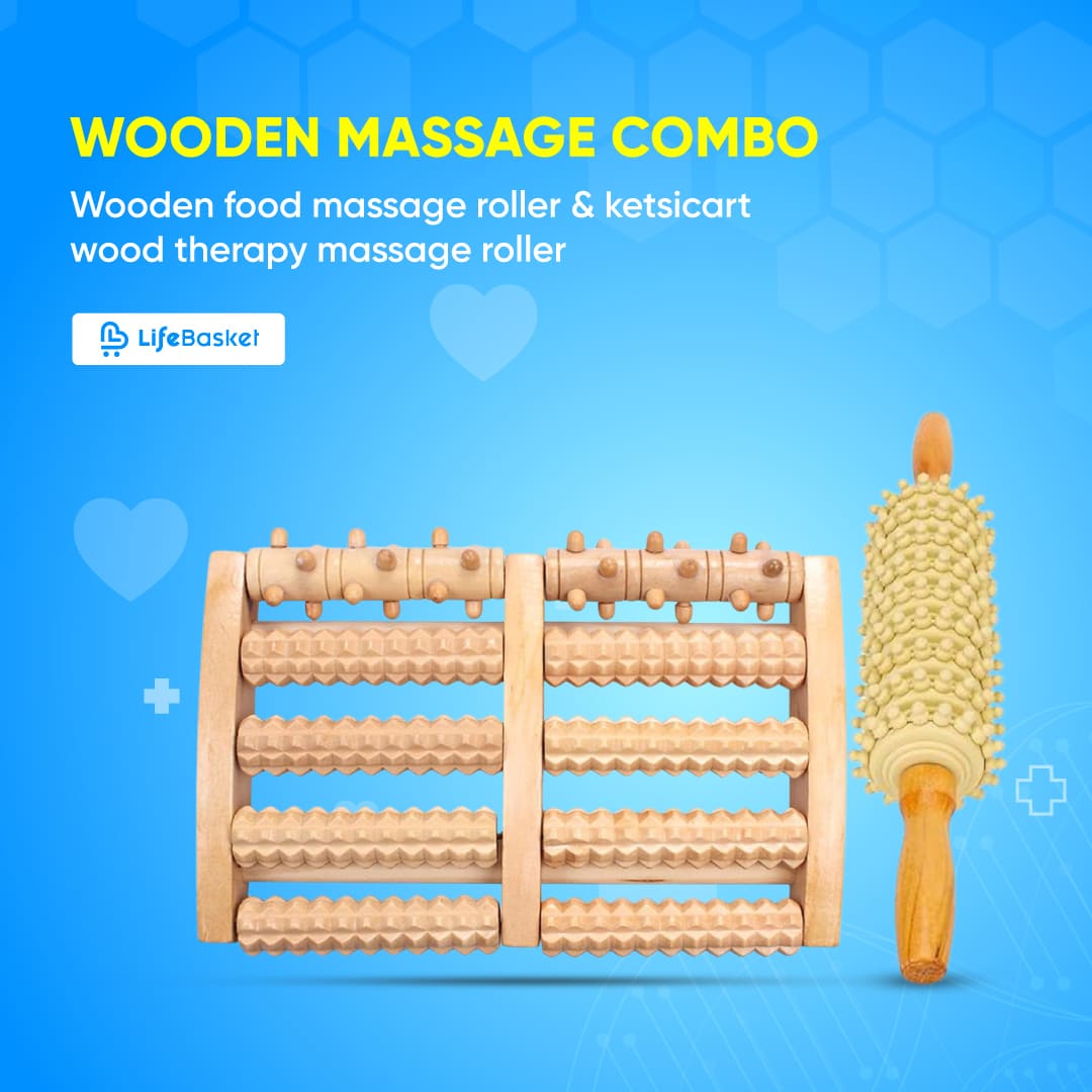 Combo:Acu VIP Foot Roller Massager Therapy & Ketsicart Wood Therapy Massage Roller